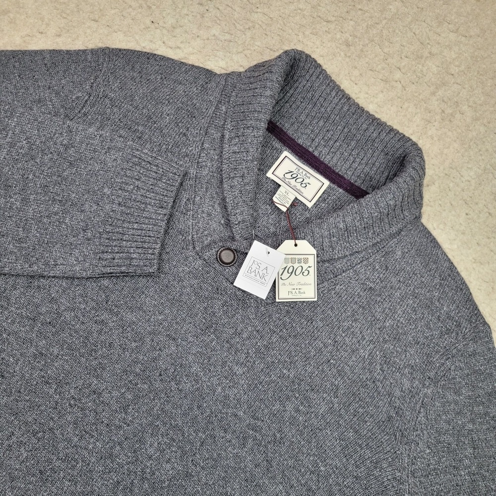 Jos A Bank 1905 Cowl Neck Pullover Sweater Mens XL Gray‎ Merino Wool NEW